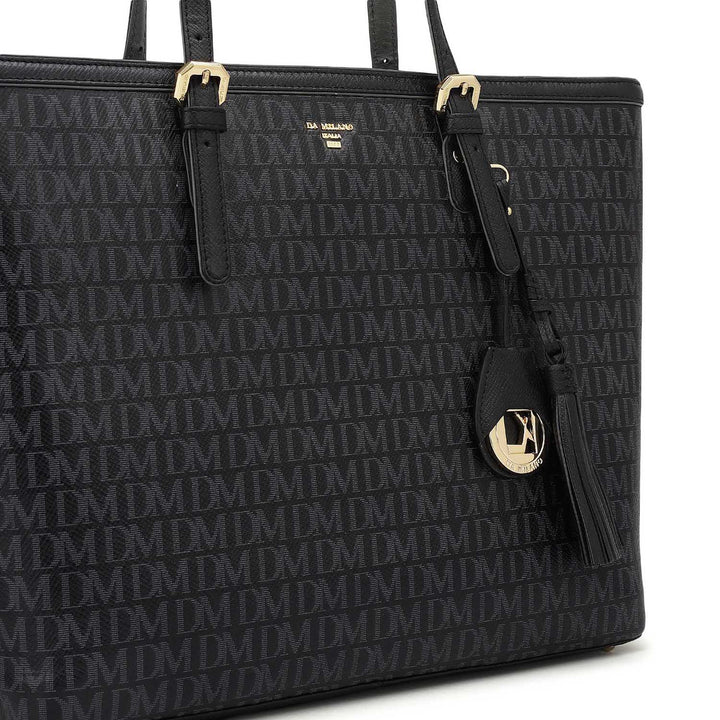 Medium Monogram Leather Tote - Black