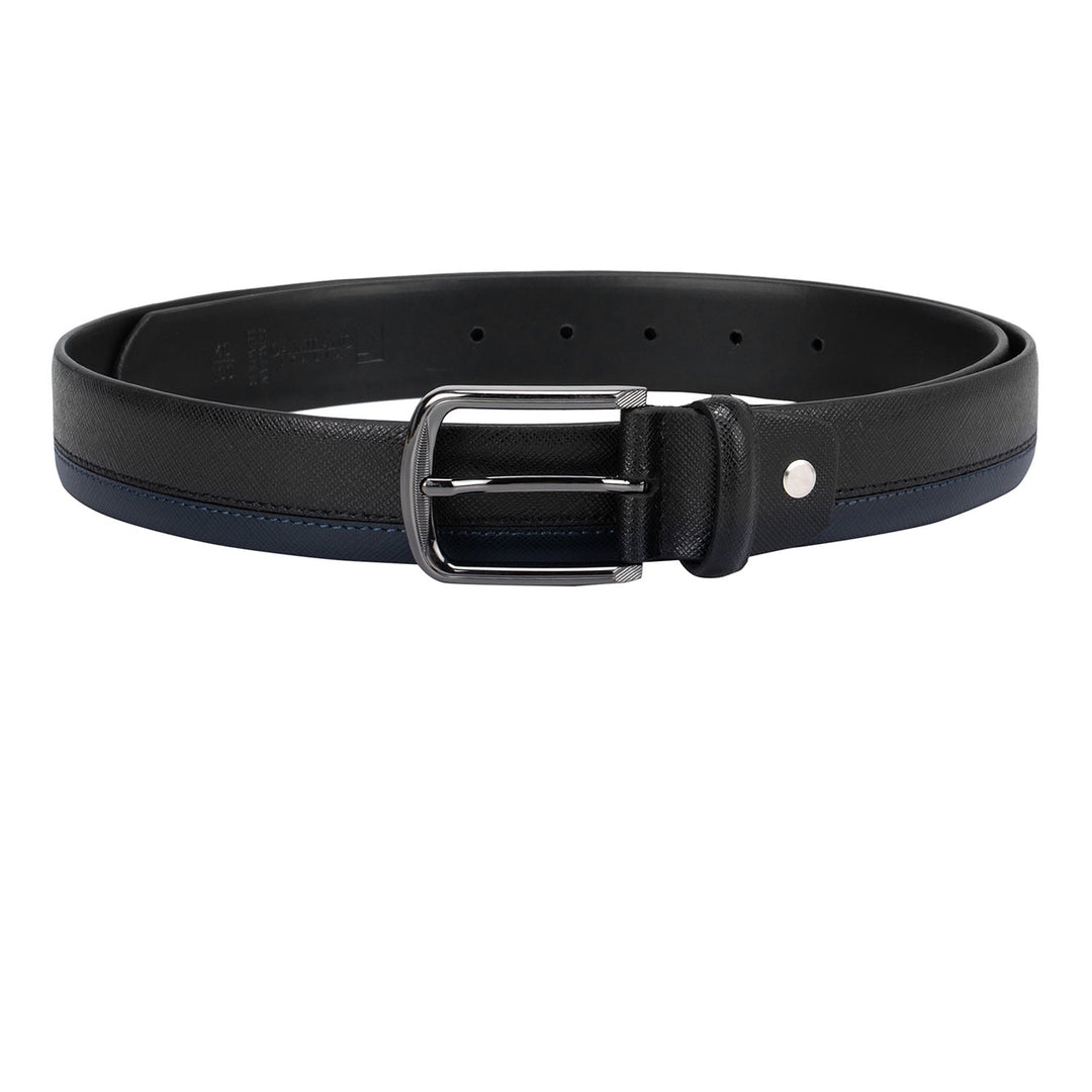 Casual Saffiano Leather Mens Belt - Black & Blue