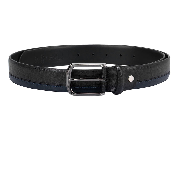 Casual Saffiano Leather Mens Belt - Black & Blue