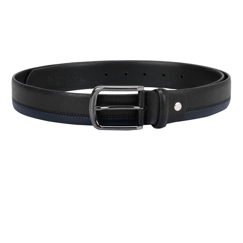 Casual Saffiano Leather Mens Belt - Black & Blue