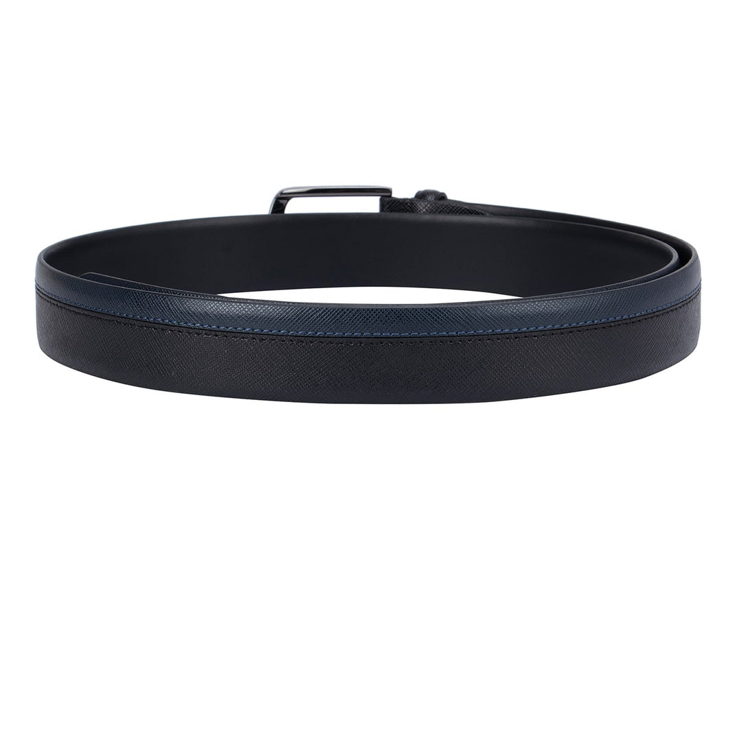 Casual Saffiano Leather Mens Belt - Black & Blue