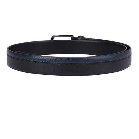Casual Saffiano Leather Mens Belt - Black & Blue