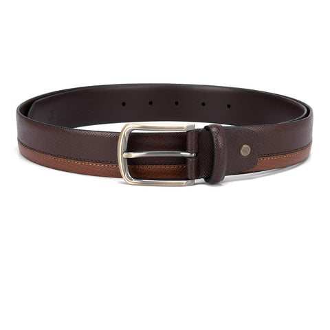 Brown & Cognac Saffiano Mens Belt