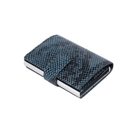 Snake Leather Card Case - Blue & Black