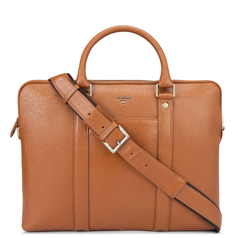 Cognac Franzy Leather Computer Bag - Upto 14"