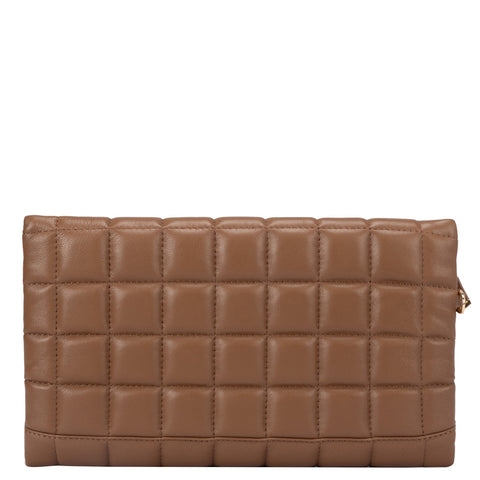 Small Quilting Leather Clutch - Cognac