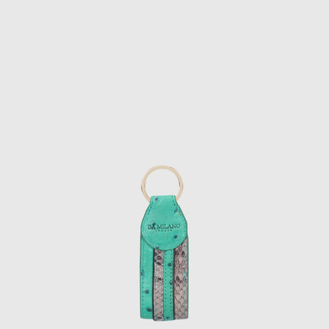 Ostrich Snake Leather Key Chain - Green