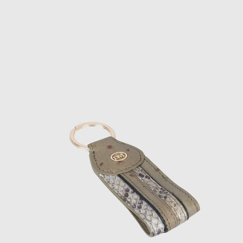 Ostrich Snake Leather Key Chain - Olive