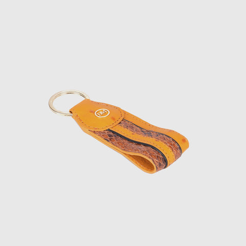 Orange Ostrich Snake Leather Key Chain