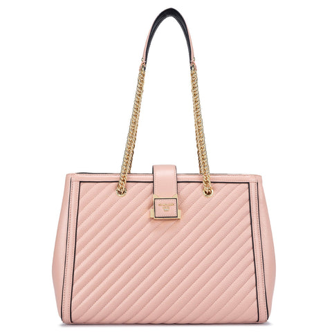 Medium Wax Quilting Leather Shoulder Bag - Baby Pink