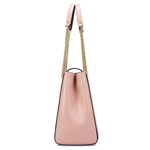 Medium Wax Quilting Leather Shoulder Bag - Baby Pink