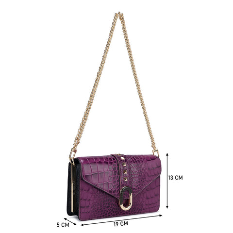 Small Croco Leather Shoulder Bag - Orchid