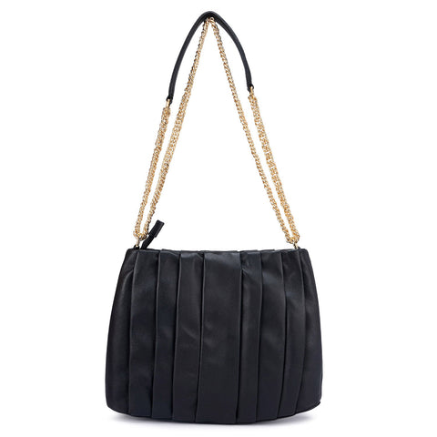 Medium Plain Leather Shoulder Bag - Black