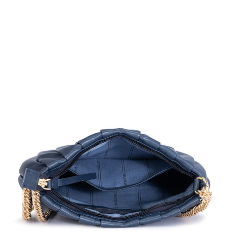 Medium Plain Leather Shoulder Bag - Navy