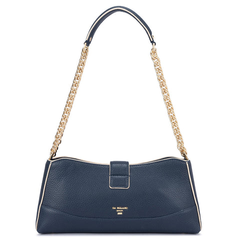 Small Wax Leather Shoulder Bag - Navy & Butter