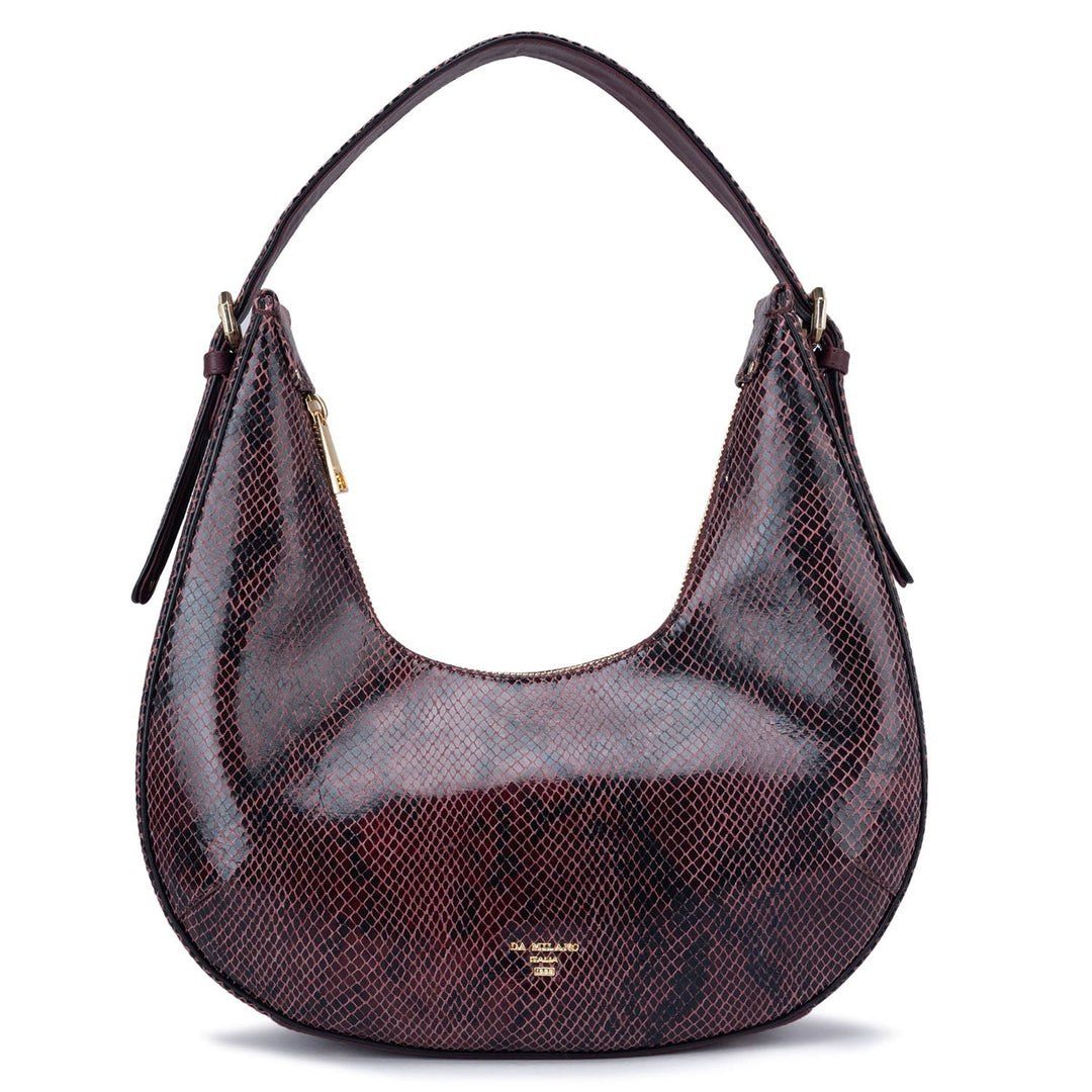 Small Snake Leather Baguette - Berry
