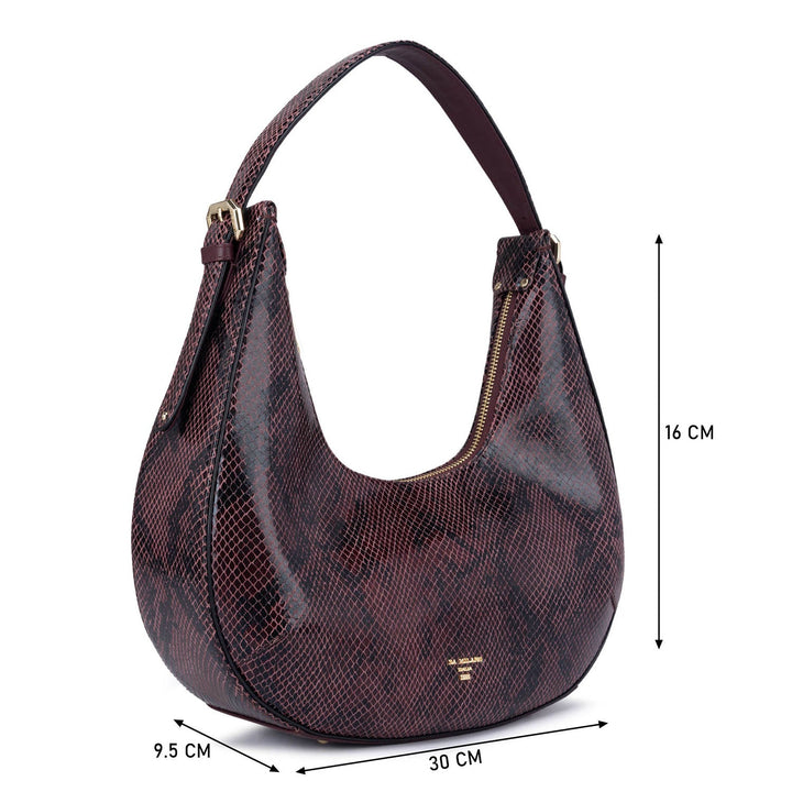 Small Snake Leather Baguette - Berry