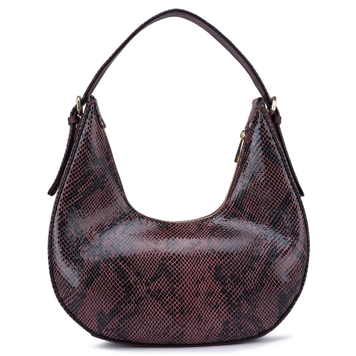 Small Snake Leather Baguette - Berry