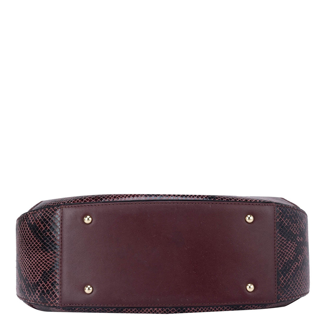 Small Snake Leather Baguette - Berry