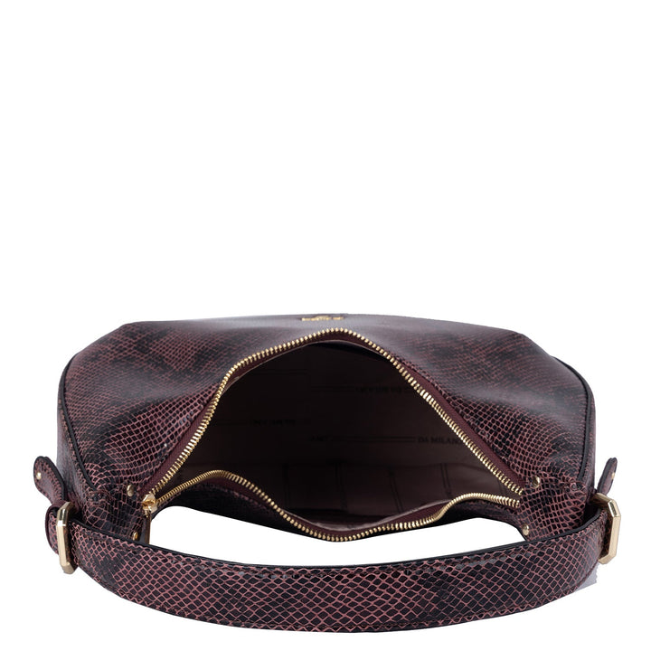 Small Snake Leather Baguette - Berry