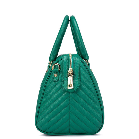 Small Quilting Leather Satchel - Green