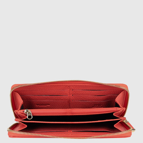 Monogram Wax Leather Ladies Wallet - Corallo