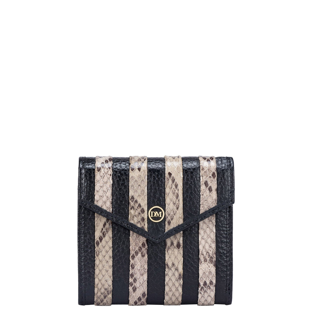 Wax Snake Leather Ladies Wallet - Black