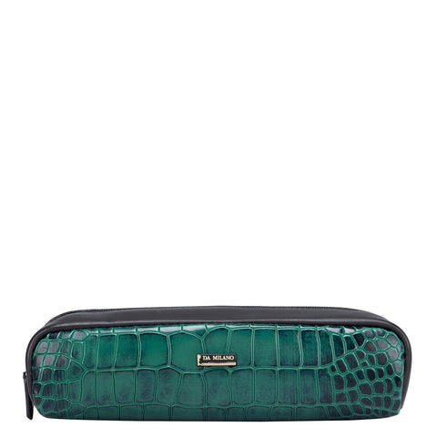 Croco Plain Leather Multi Pouch - Green