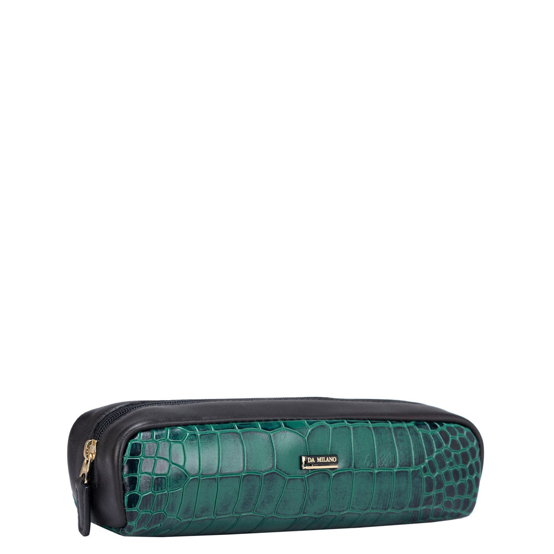 Croco Plain Leather Multi Pouch - Green