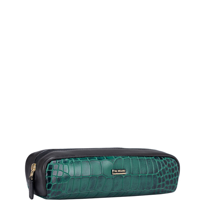 Croco Plain Leather Multi Pouch - Green