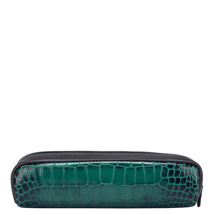 Croco Plain Leather Multi Pouch - Green
