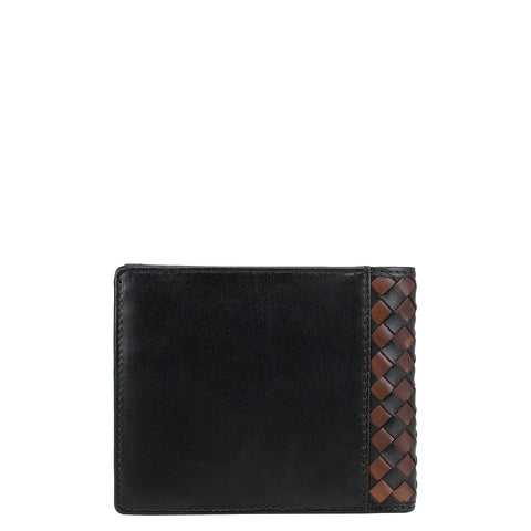 Mat Plain Leather Mens Wallet - Black & Cognac