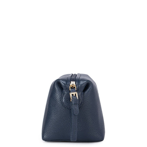 Wax Leather Vanity Pouch - Navy