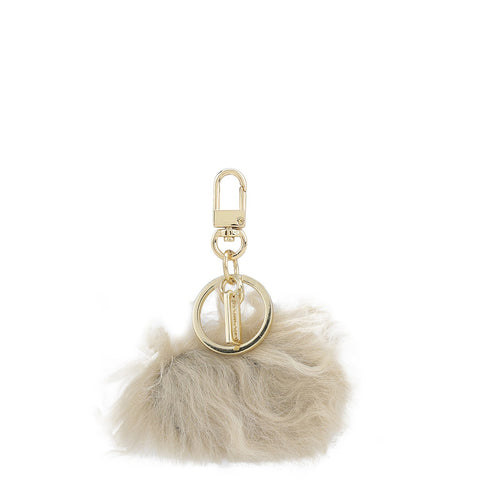 Fur Wax Leather Key Chain - Beige