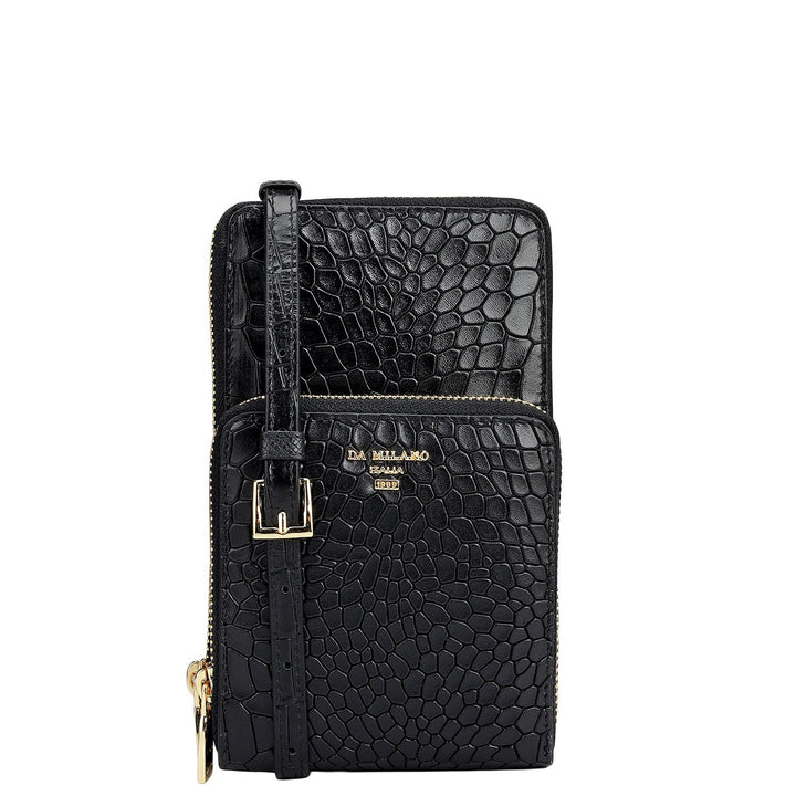 Croco Leather Crossbody - Black