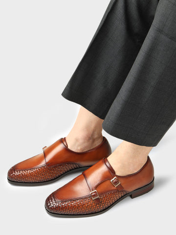Tan Woven Textured Monk Straps