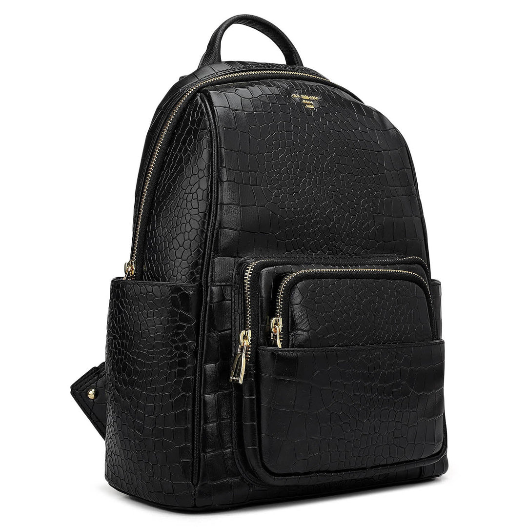Croco Leather Backpack - Black