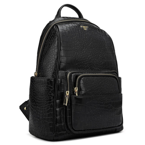 Croco Leather Backpack - Black