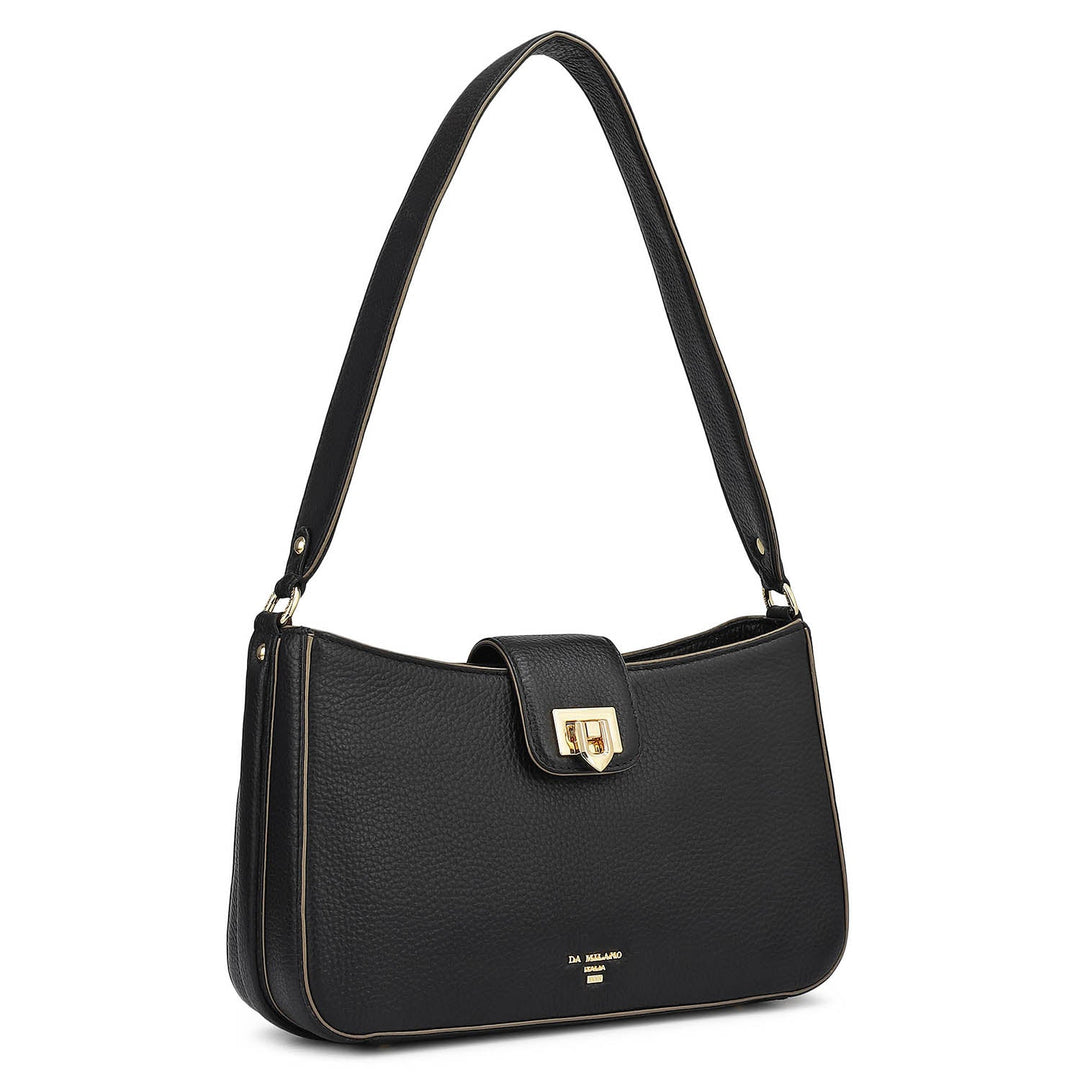 Small Wax Leather Baguette - Black