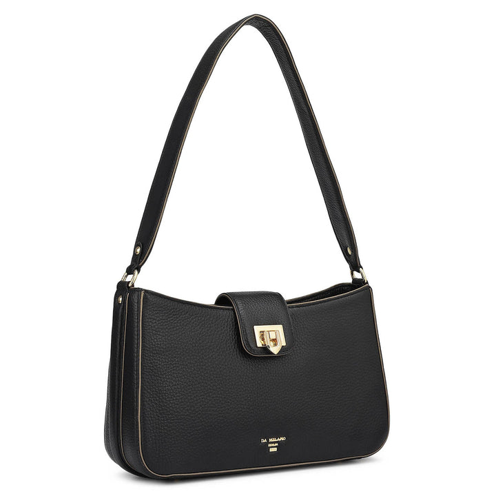Small Wax Leather Baguette - Black