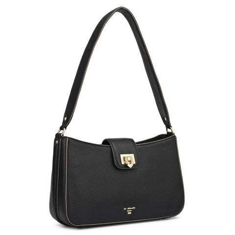 Small Wax Leather Baguette - Black