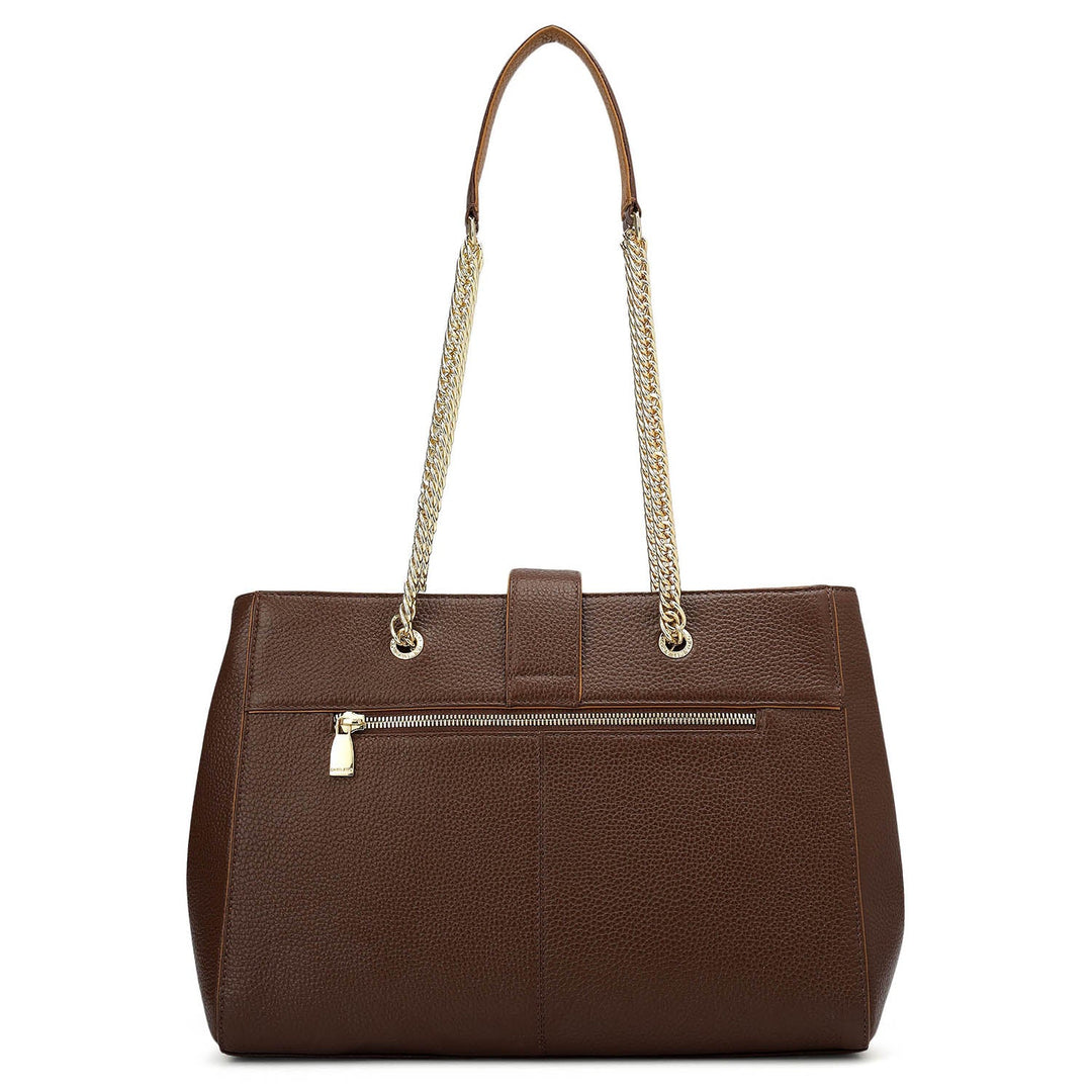Medium Wax Stripe Leather Shoulder Bag - Espresso