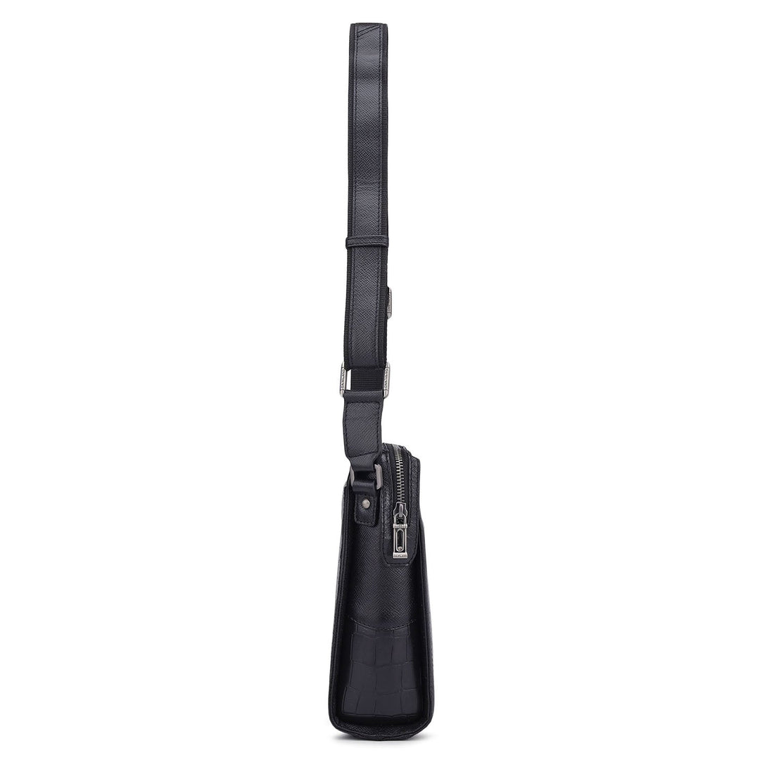 Croco Franzy Leather Men Sling - Black