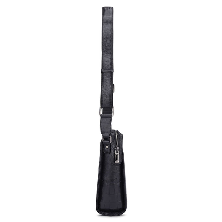 Croco Franzy Leather Men Sling - Black
