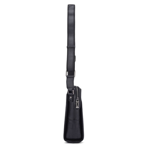 Croco Franzy Leather Men Sling - Black