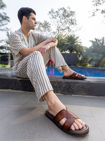 Tan Monogram Leather Slippers