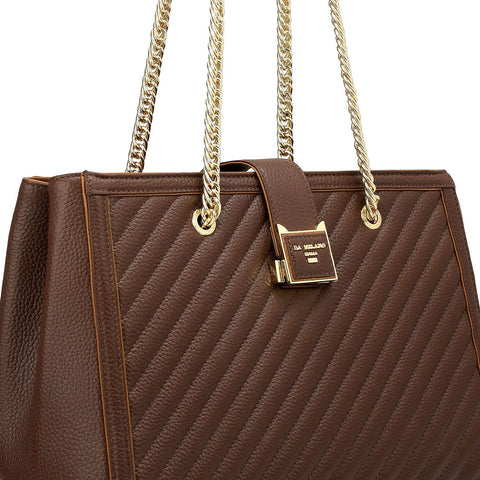 Medium Wax Stripe Leather Shoulder Bag - Espresso