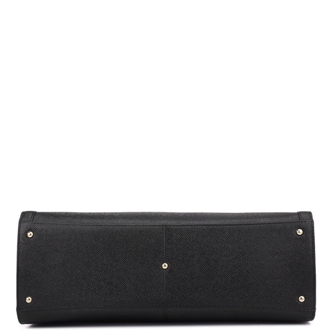 Large Franzy Leather Book Tote - Black