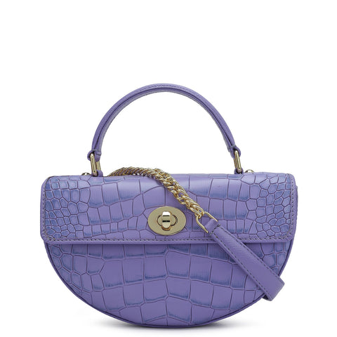 Small Croco Leather Satchel - Purple Haze