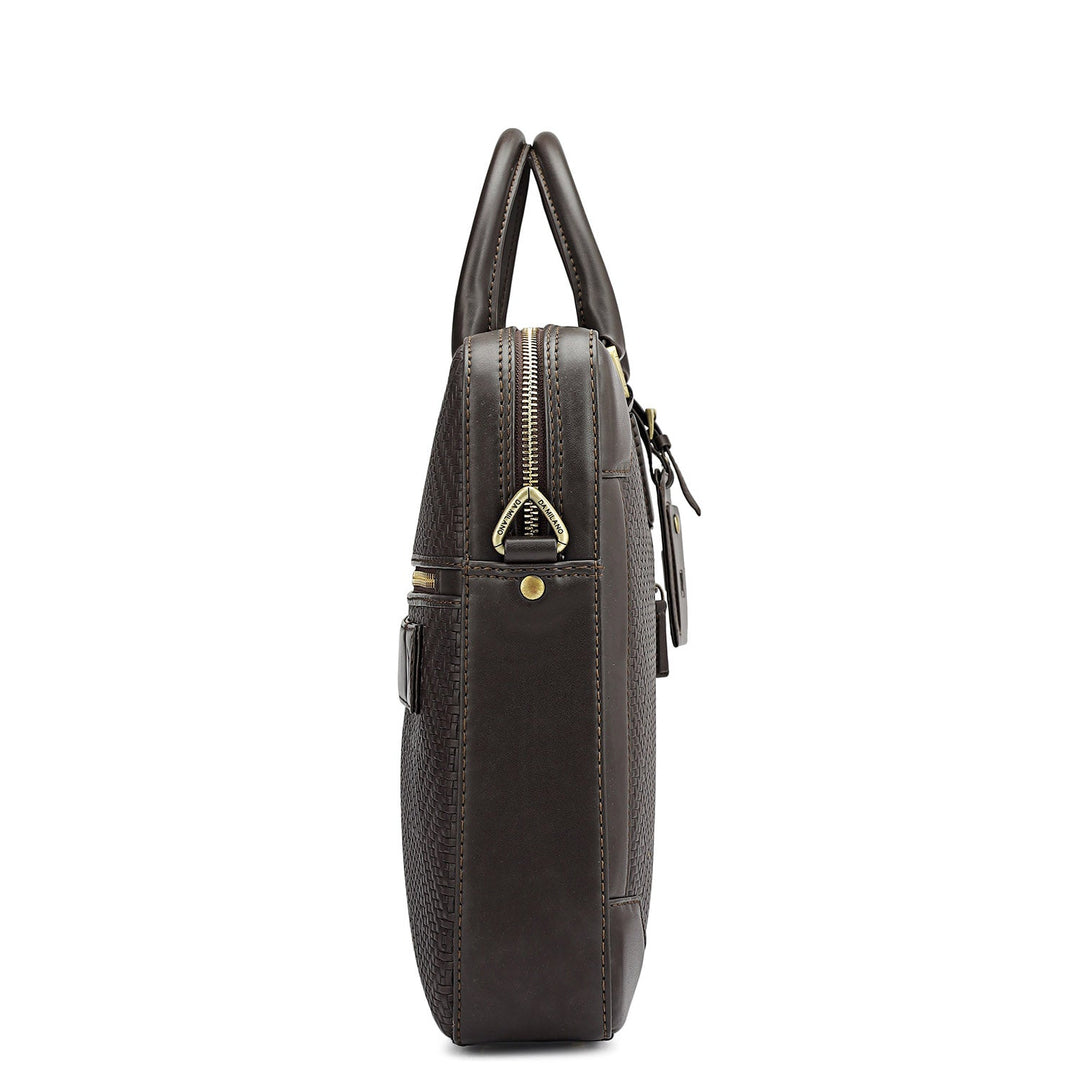 Mat Emboss Leather Laptop Bag - Brown